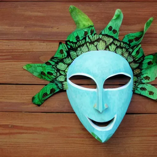 Prompt: tribal mask made from waterlily flowers