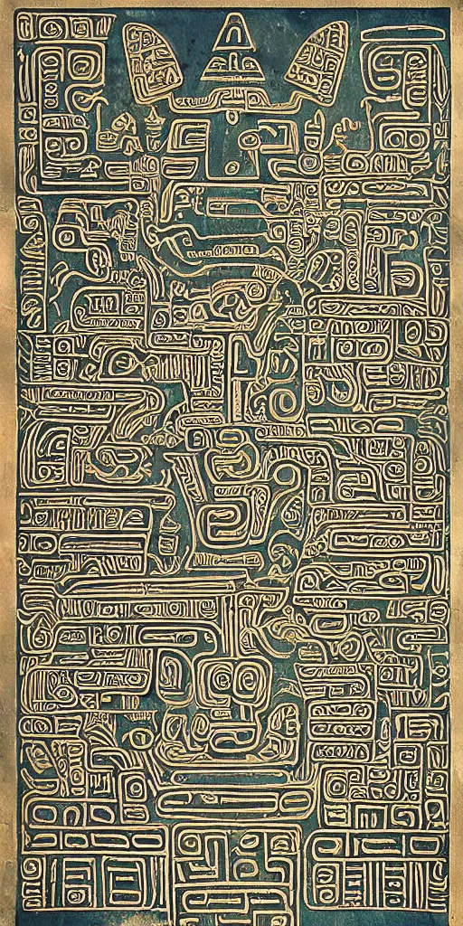 Image similar to mayan hieroglyph blueprints to a spaceship