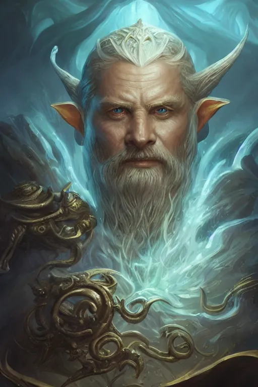 Image similar to lord of sea elf, god of the underworld, highly detailed, d & d, fantasy, highly detailed, digital painting, trending on artstation, concept art, sharp focus, illustration, global illumination, ray tracing, realistic shaded, art by artgerm and greg rutkowski and fuji choko and viktoria gavrilenko and hoang lap, sunny