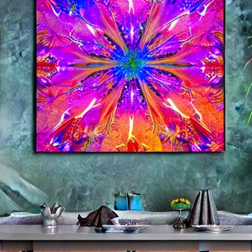 Prompt: surreal floral holographic crystal abstract dream