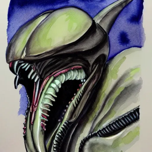 Image similar to xenomorph, watercolor