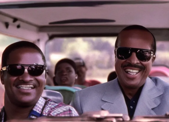 Prompt: film still of Stevie Wonder driving a schoolbus in the new Field of Dreams movie, 8k