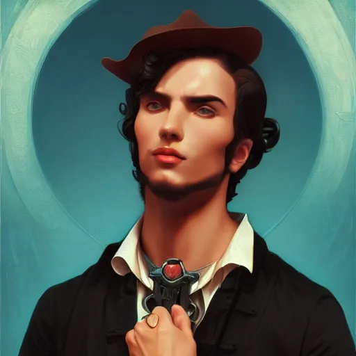 Prompt: a portrait painting of a fantasy gentleman gunslinger, art by tristan eaton and artgerm and william - adolphe bouguereau, vintage style