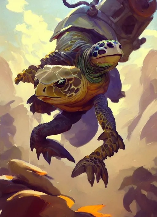 Prompt: Greg Manchess portrait painting of an anthropomorphic sea turtle character from league of legends, full shot, asymmetrical, splashscreen, Organic Painting, sunny day, Matte Painting, bold shapes, hard edges, cybernetic, street art, trending on artstation, by Huang Guangjian and Gil Elvgren and Sachin Teng