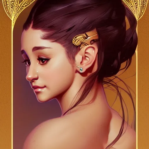 Image similar to Ariana Grande, fantasy, intricate, elegant, highly detailed, digital painting, artstation, concept art, matte, sharp focus, illustration, art by Artgerm and Greg Rutkowski and Alphonse Mucha