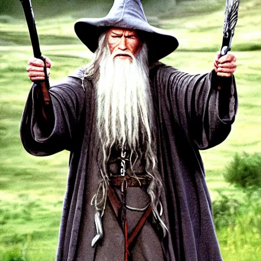 Image similar to film still of clint eastwood as gandalf the grey in the 2 0 0 1 film lord of the rings