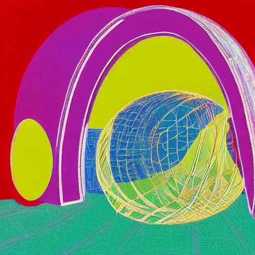 Image similar to a circular portal structure made from crystals in a fantasy city, beautiful curves, golden ratio, artwork by david hockney