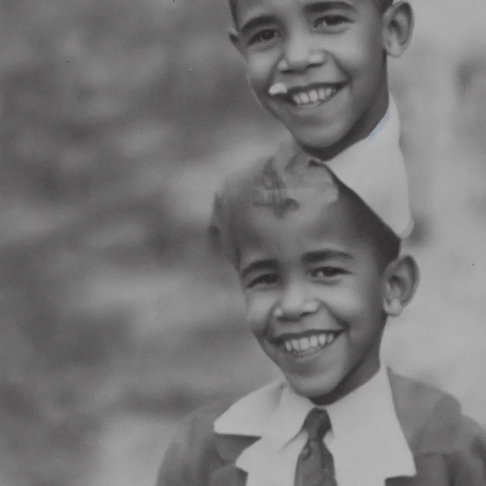 Image similar to single singular character portrait close - up barack obama as a young child