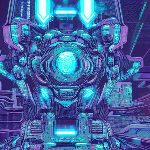 Image similar to beautiful detailed comic illustration, mecha dinosaur fractals, cyberpunk, neon