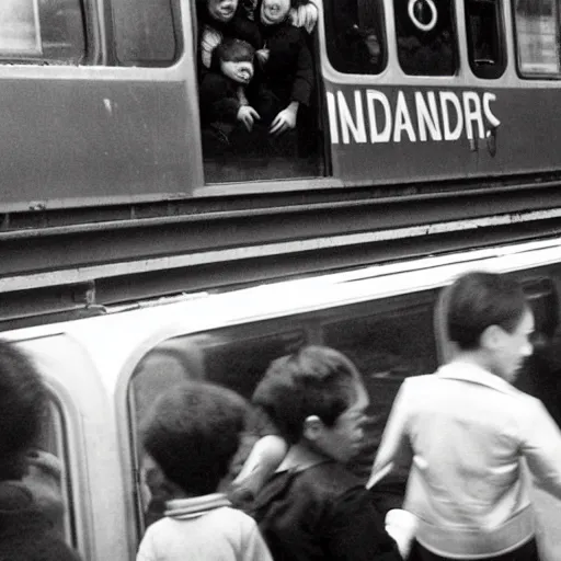 Image similar to “ kids riding on top of a new york city subway car, photograph by henri cartier - bresson ”