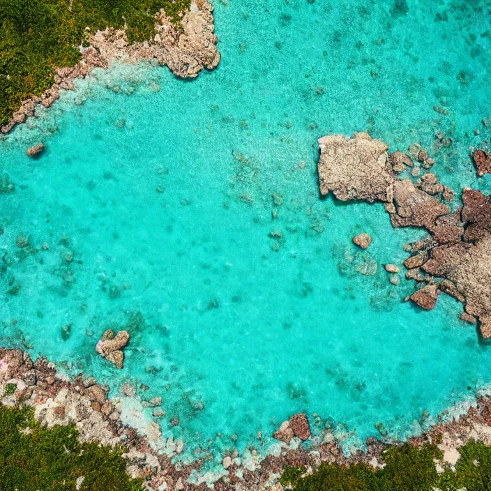 Image similar to an aerial perspective of a crystal clear bay, beach, turquoise ocean, photo - realistic, highly detailed, calm, serene