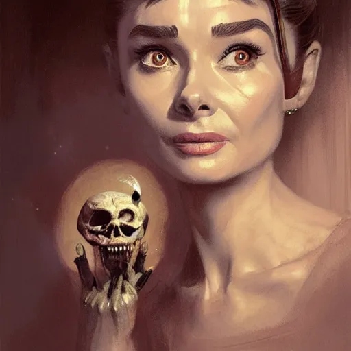 Prompt: audrey hepburn inside haunted mansion, various scenarios, looking for the way out, ghosts around, highly detailed, digital painting, artstation, art by gaston bussiere, greg rutkowski, j. c. leyendecker, robert hubert