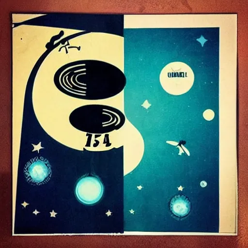 Prompt: “1950s art deco of the movie ‘Coraline’ under planets and stars in the background, retro poster, teal palette.”