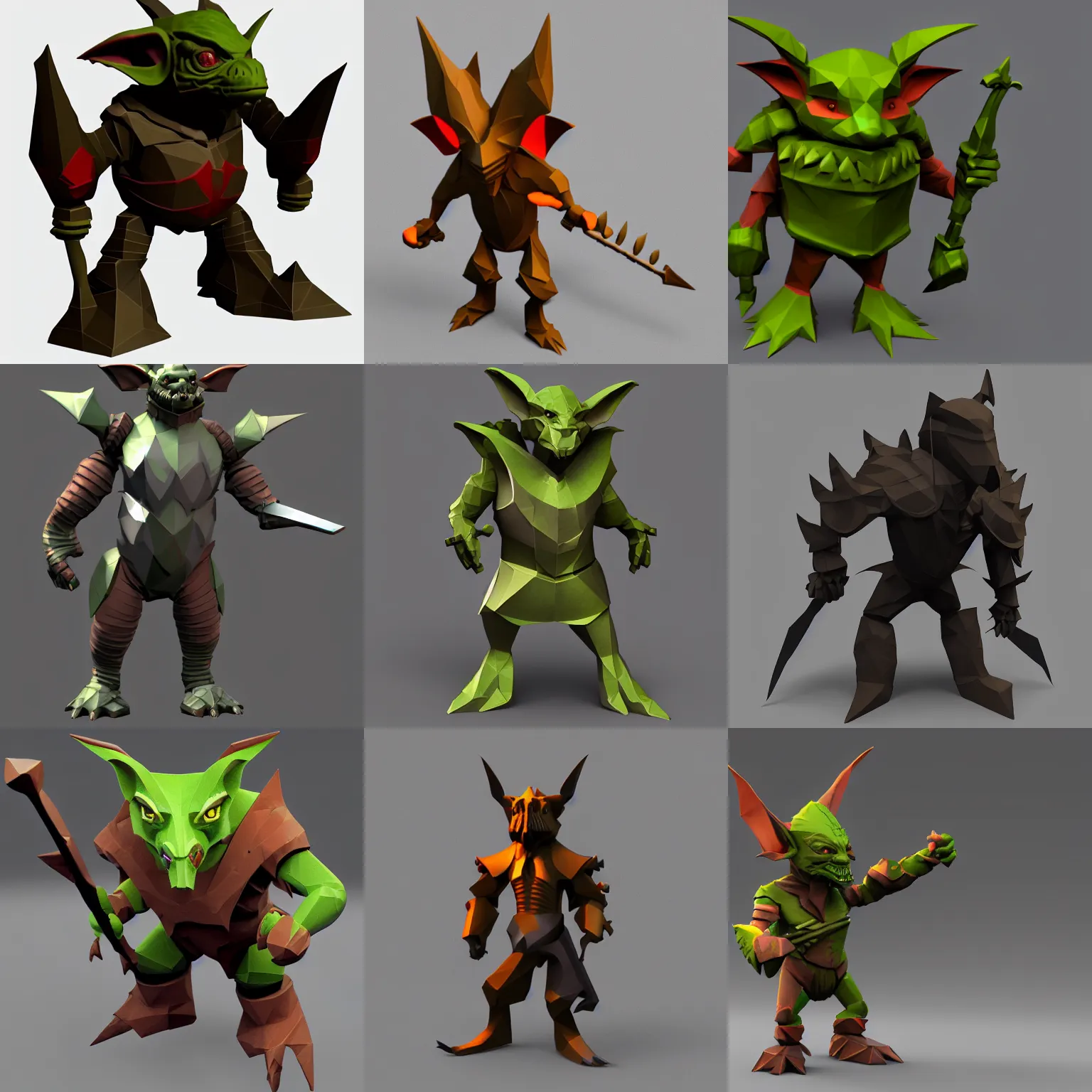 Prompt: goblin wearing armor, 3 d low poly render