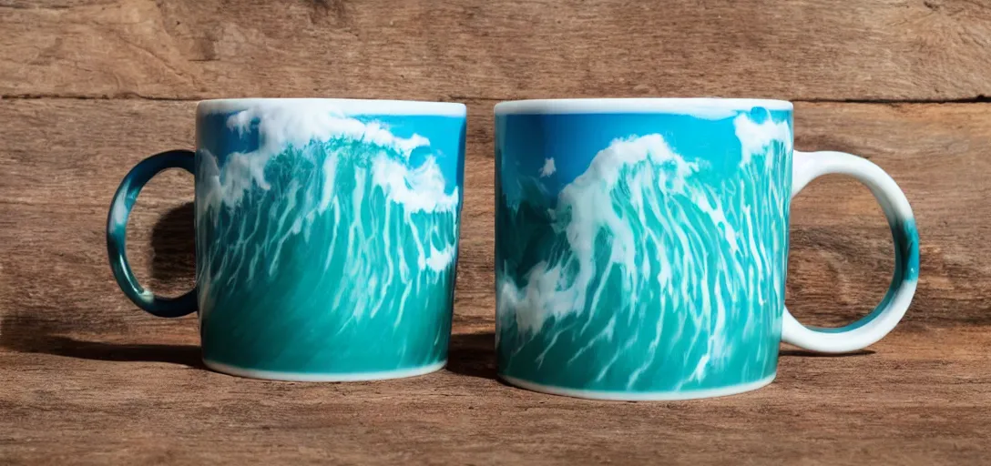 Prompt: A mug with a tsunami inside