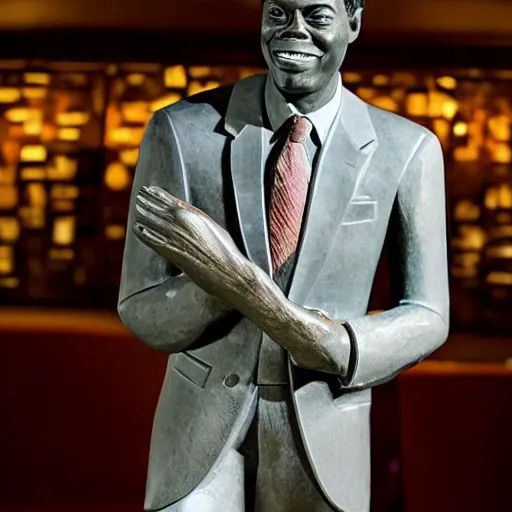 Prompt: stone statue of chris rock wearing a suit and tie