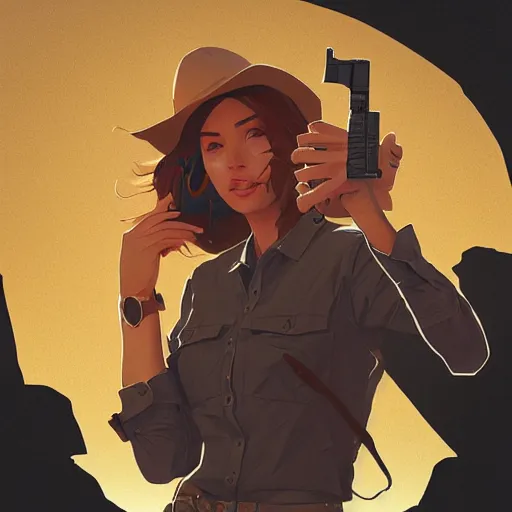 Image similar to smith & wesson revolver in the desert, smooth face, centered median photoshop filter cutout vector behance hd by artgerm, jesper ejsing, by rhads, makoto shinkai and lois van baarle, ilya kuvshinov, rossdraws, illustration, art by ilya kuvshinov and gustav klimt