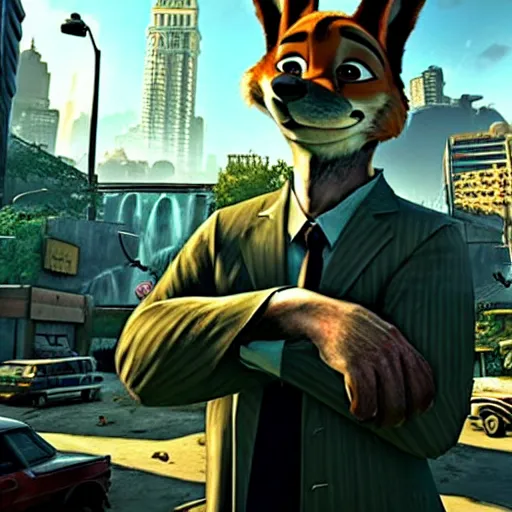 Image similar to max payne 4 set in zootopia