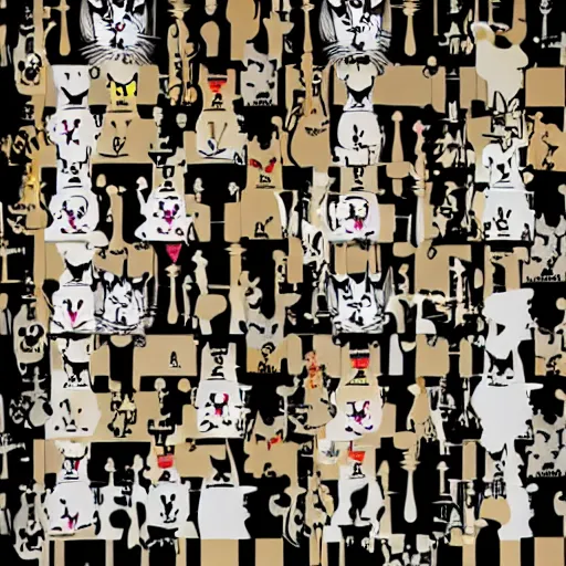 Prompt: cat chess Andy Warhol
