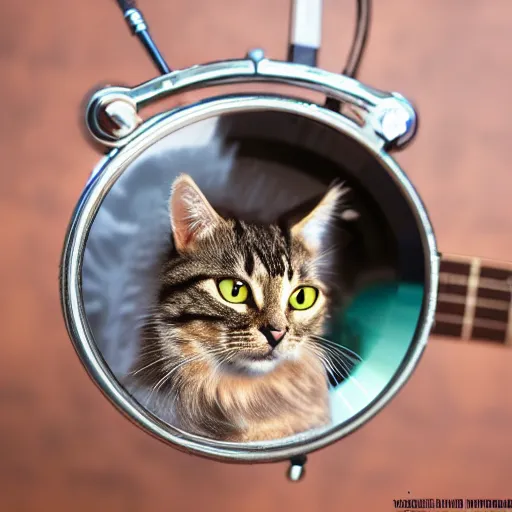 Prompt: 4 5 mm photorealistic image of a cat playing a banjo 8 k