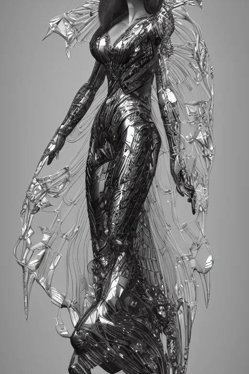 Image similar to a highly detailed 4 k render of a beautiful alien goddess angelina jolie in iris van herpen dress schiaparelli armor in diamonds and lots of jewelry in style of alphonse mucha trending on artstation made in unreal engine 4