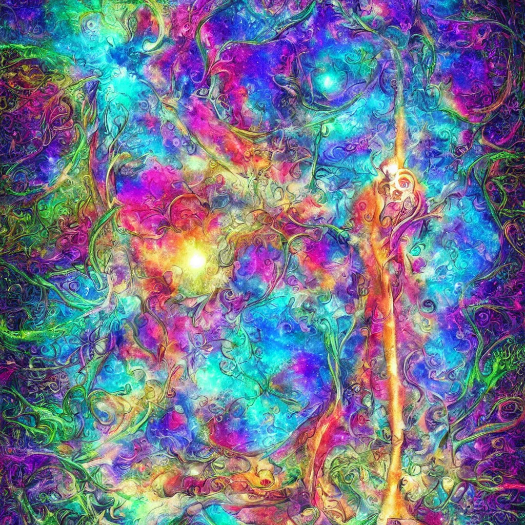 Image similar to the meaning of life, in an illustration featured on deviantart, iridescent, ecological art, fractals, photoillustration