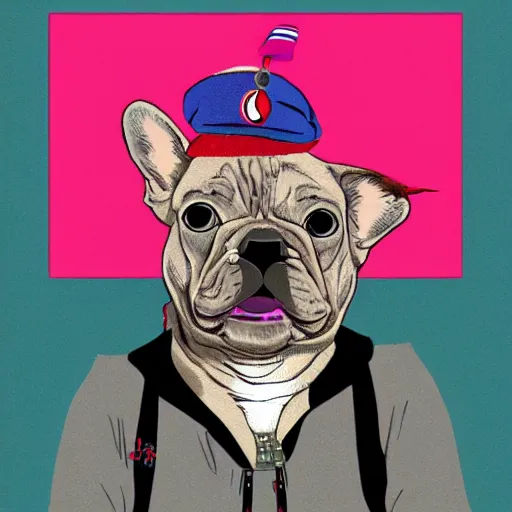 Image similar to punk french bulldog character portrait : : in the style of jamie hewlett