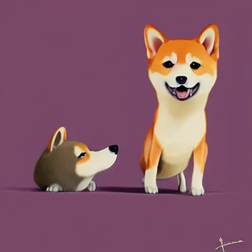 Image similar to goro fujita ilustration a baby shiba inu playing with a bone by goro fujita, painting by goro fujita, sharp focus, highly detailed, artstation