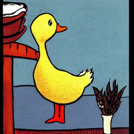 Prompt: don't look at the duck, surrealism, uncomfortable felling