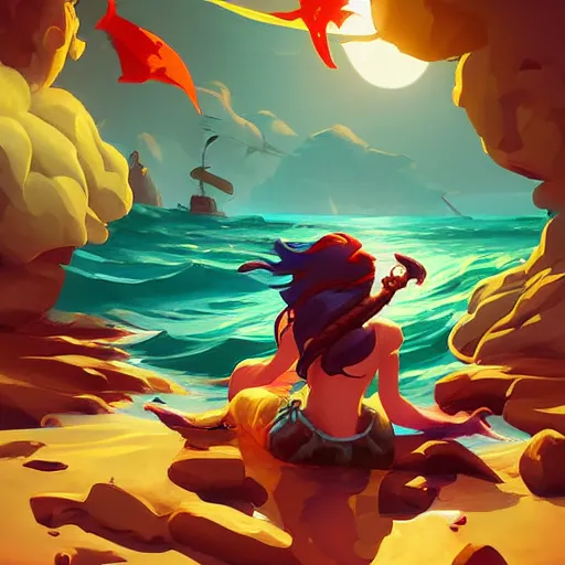 Image similar to painting mermaid treasure on sea of thieves game avatar hero smooth face median photoshop filter cutout vector, behance hd by jesper ejsing, by rhads, makoto shinkai and lois van baarle, ilya kuvshinov, rossdraws global illumination