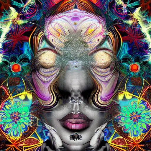 Evocative dark psychedelic digital art collage by Musa | Stable Diffusion