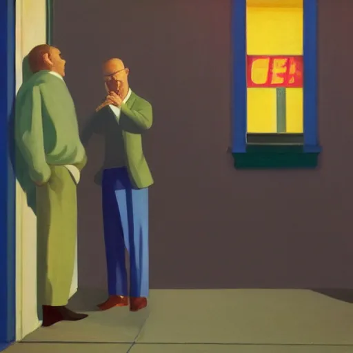 Prompt: a man spying on a couple that is arguing in the middle of the street at night, in the style of Edward Hopper, 4k,