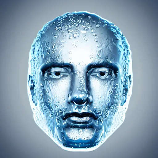 Image similar to water icon of a realistic human head made out of water