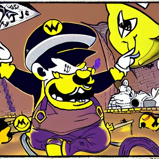 Image similar to Wario in style of bats over barstow