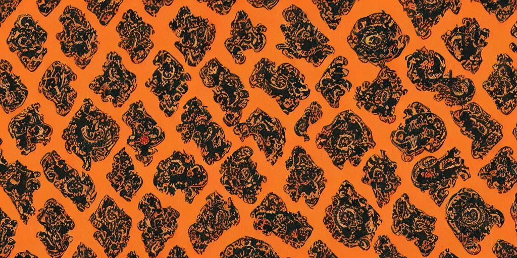 Prompt: versace gucci textile print intricate orange gold black navajo digital file high resolution