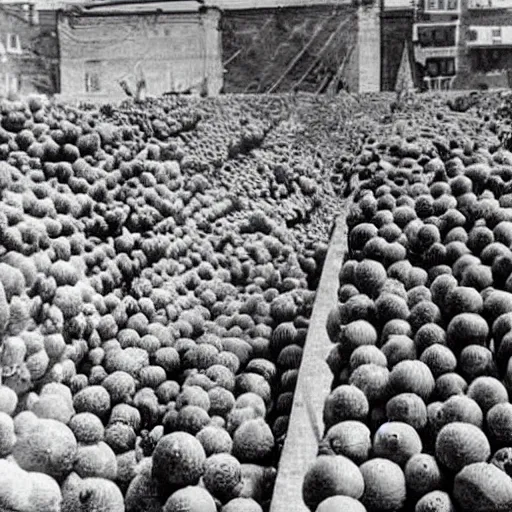 Prompt: watermelons filled the city, 1934 photo