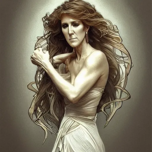 Image similar to amazing lifelike award winning pencil illustration of Celine Dion trending on art station artgerm Greg rutkowski alphonse mucha cinematic