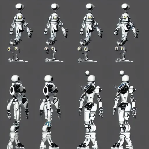 Image similar to a science fiction robot character design sheet, trending on artstation