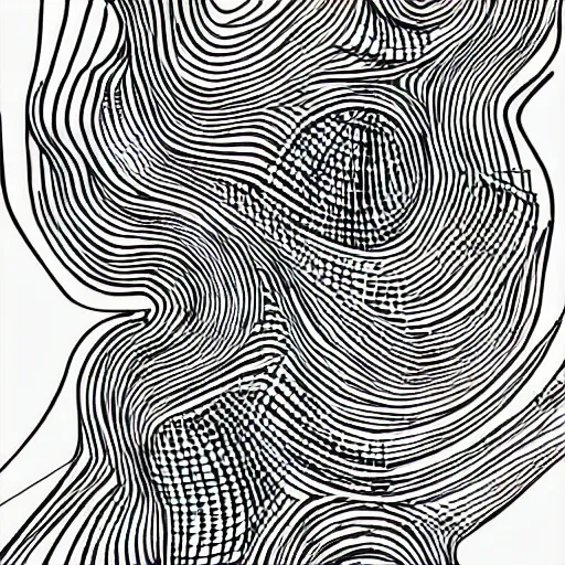 Image similar to a black and white generative line - art drawing. micron, rapidograph, black ink, plotter, procedural code, clean lines, flowing, simple, elegant