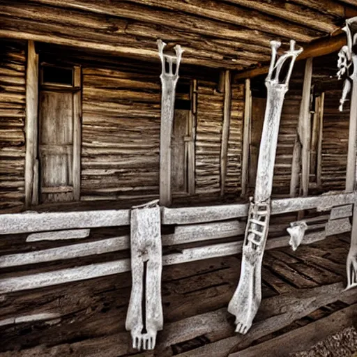 Image similar to old west ghost town, skeletal remains, eerie