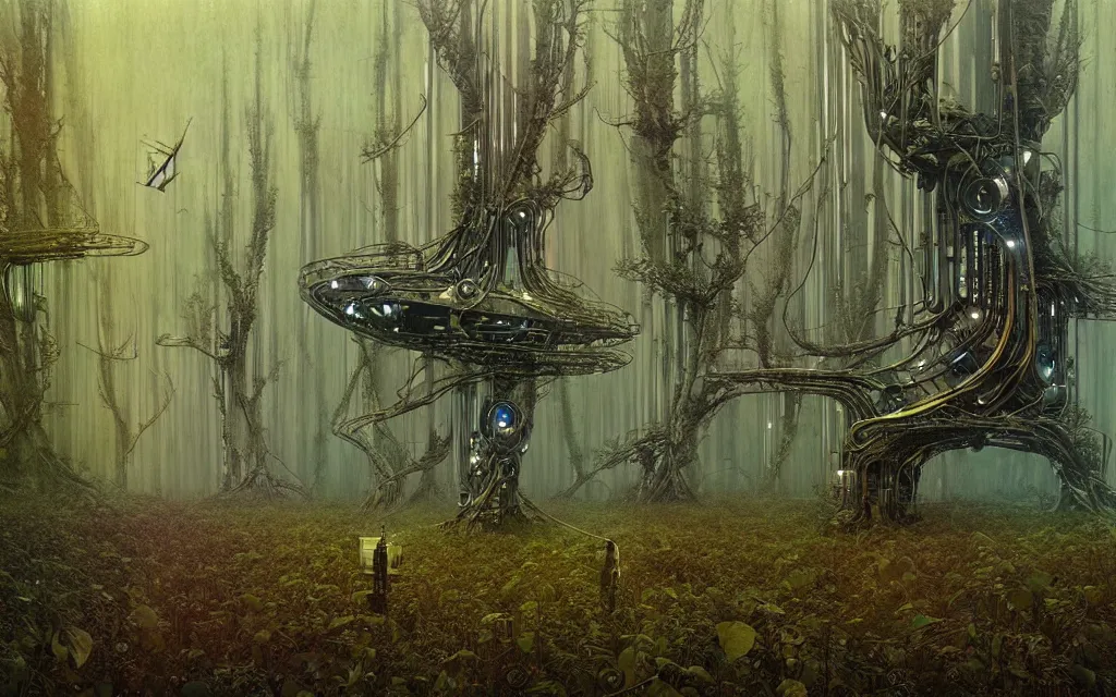 Image similar to a futurist techno - spirit cybernetic forest, future perfect, award winning digital art by santiago caruso and bruce pennington