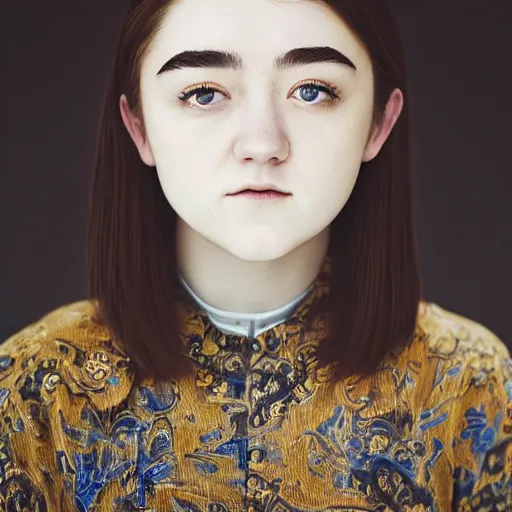 Prompt: a masterpiece portrait photo of a beautiful young woman who looks like a korean maisie williams, symmetrical face