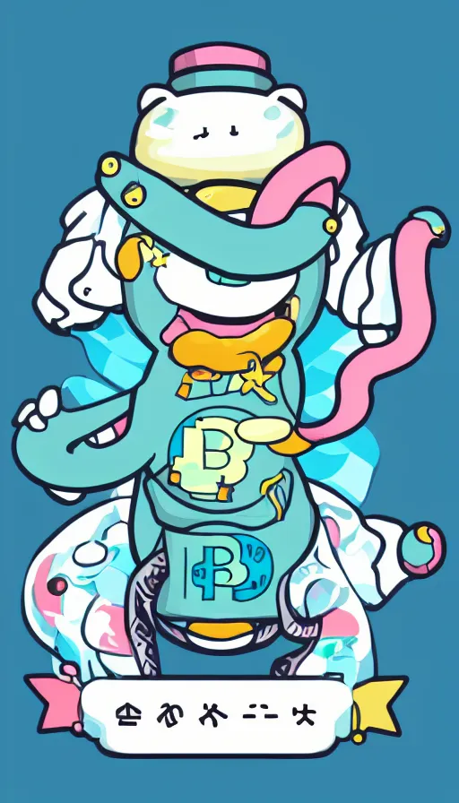 Image similar to kawaii anthropomorphic cowboy snake oil salesman, mascot logo for edible crypto stimulant SNAKEOIL