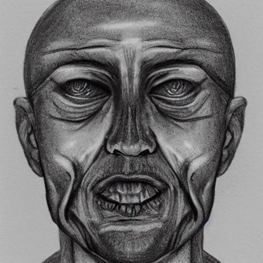 Prompt: a police sketch of a man with impossible facial features, creepy, eerie, detailed shading, unsettling, thalasin,