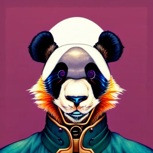 Image similar to don bluth, loish, artgerm, joshua middleton, steampunk, clockpunk anthropomorphic panda, full sailor suit, symmetrical eyes symmetrical face, colorful animation forest background