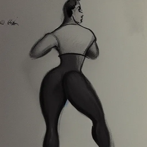 Image similar to milt kahl sketch of thick cuban girl wearing black yoga pants