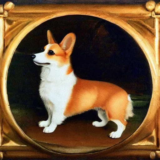 Image similar to a cute little corgi, renaissance painting, high quality, bright colors