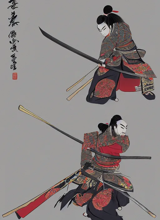 Image similar to Samurai, in the style of Hua Lu, character Illustration, trending on artstation