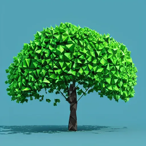 Image similar to a 3d low poly object of just a small green tree on the blue background