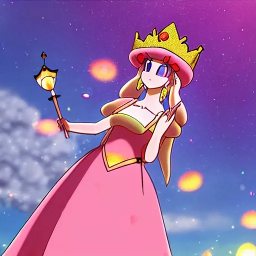 Prompt: young princess peach crowned empress of the mushroom kingdom, anime style, coronation, cinematic lighting, 1 6 th century,